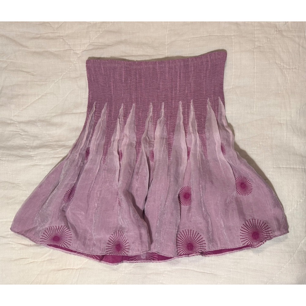SDI Purple Smocked Crop Top Sunburst Embroidered Fairycore Boho One Size